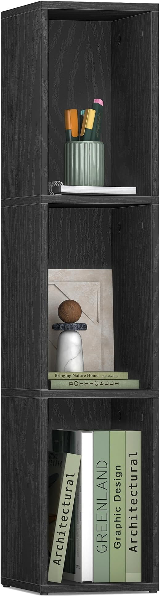 VASAGLE Custos Collection - Bookshelf, 3-Tier Bookcase, Book Shelf, Open Storage Shelf, 9.4 x 7.9 x 37.3 Inches, for Living Room, Home Office, Dining Room, Ebony Black ULBC523B01