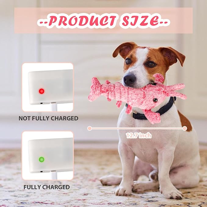 Lobster Interactive Dog Toy, Wiggly Lobster Dog Toy for Boredom, Rechargeable Floppy Interactive Jumping Lob-Ster Small Dogs - 12.7 ''