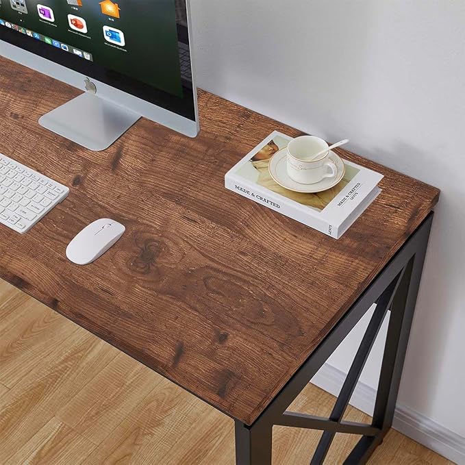 BON AUGURE 60 Inch Computer Desk for Home Office, Industrial Metal Wood Desks, Farmhouse Large Writing Table, Modern Sturdy Gaming Desk (Rustic Oak)