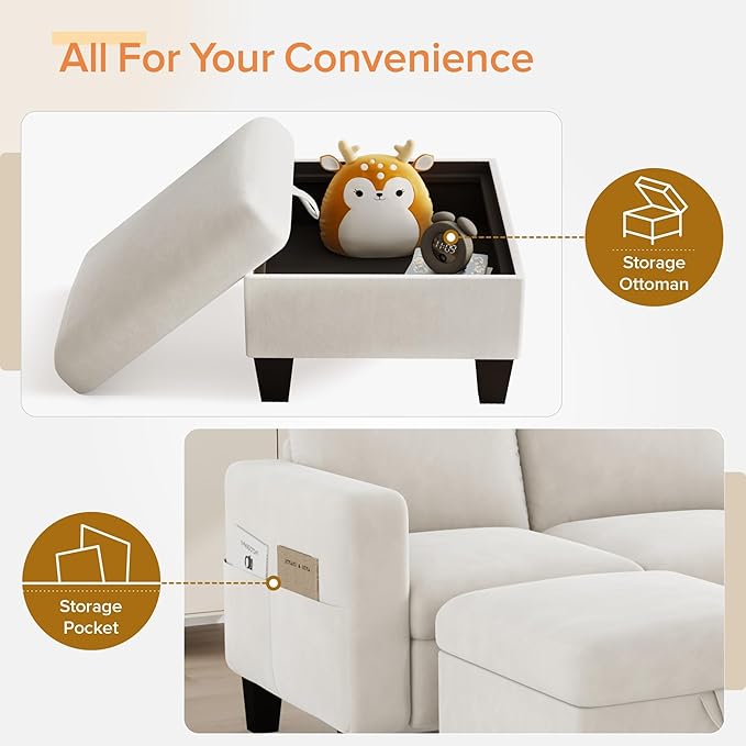 Sectional Sofa Couches for Living Room - 78''Convertible Modular Three-Seater L-Shaped Pet-Friendly Couch,Washable Sofa Cover-Bench Storage, Suitable for Small Living Room, Apartment,Office-White