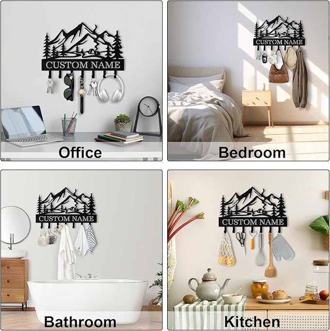 Personalized Metal Key Holder Wall Mount, Custom Name Camper Key Holder for Wall, Camping Decor, Key Hanger Organizer for Entryway Front Door Hallway Office, Housewarming Gifts Color07