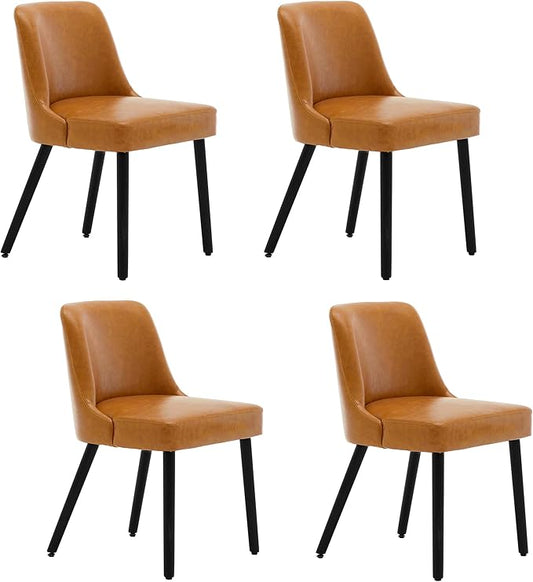 MINCETA Dining Chair,Morden Wood Leg Upholstered Kitchen Chair Set of 4,PU in Brown