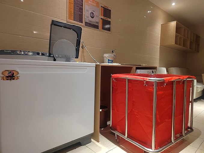 Commercial Laundry Cart on Wheels, 11.35 Bushels Large Laundry Roller, Heavy Duty Stainless Steel, Silver