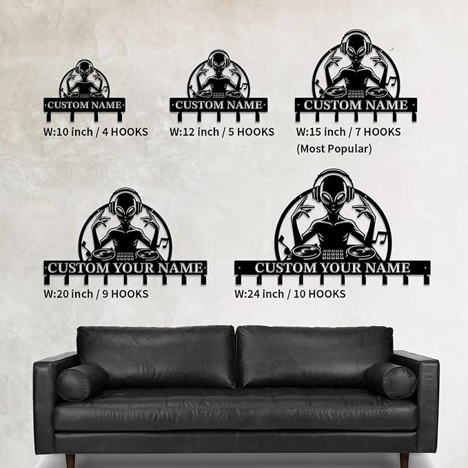 Personalized Custom Alien ET Metal Wall Keys Hooks,Clothes Hooks Alien ET Art Coat Racks,Door Holder,Black Alien ET Decorations for Home,Entrance Doors,Hallway, Bedroom,Keys,Hats (Style Q)