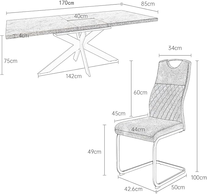 ZckyCine 7-Piece Dining Table Set, 6-Person Modern Rectangular Wooden Expandable Dining Table and 6-Person Leather Dining Chairs, 6-Person Kitchen Table and Chairs, Perfect for Kitchen Dining