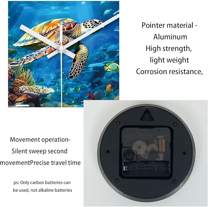 XNM 20 Inch Large Wall Clocks Battery Operated Glass Sea Turtle Ocean Clocks for Living Room Decor Blue Silent Wall Clock No Ticking