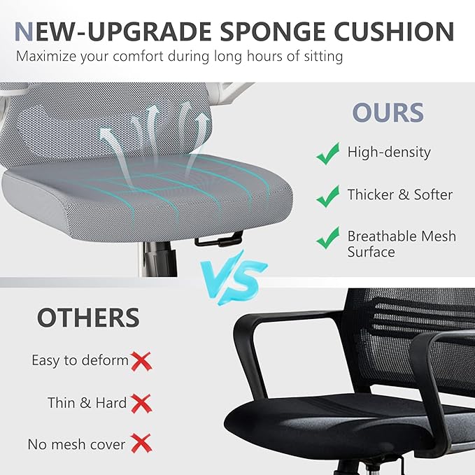 Office Chair,Ergonomic Comfy Home Desk Chair with 350LBS Capacity,High Back Gaming Chair with Wheels,Mesh Computer Chair,Lumbar Support, Adjustable Headrest,Flip-up Armrest