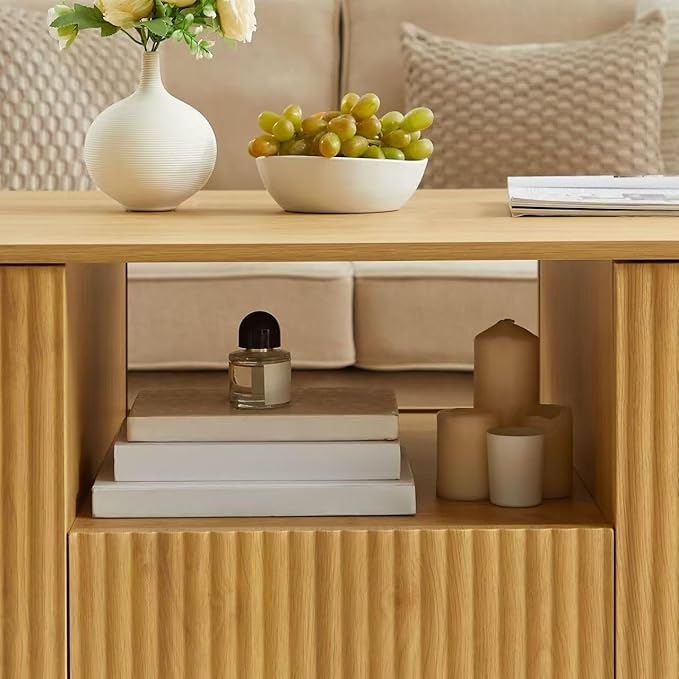 Coffee Table for Living Room, 46.5 Inch Modern Oval Coffee Table with Storage & 2 Drawers, Mid-Century Minimalist Wood Center Table with Hidden Compartments, Adjustable Feet (Black)