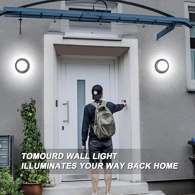 Outdoor LED Ceiling Flood Lights, Waterproof Modern Exterior Wall Light, 12W Anti Rust Outside Porch Light with 6000K Daylight Small Circle Wall Mount Fixtures for House Backdoor Yard Entryway