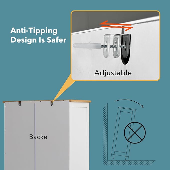 Buffet Cabinet with Storage, Coffee Bar Cabinet 26 x 30 Inches, Oak Top Sideboard Cabinet, Matte White Finish, Anti-Fall Drawers, Arched Doors, Adjustable Shelves