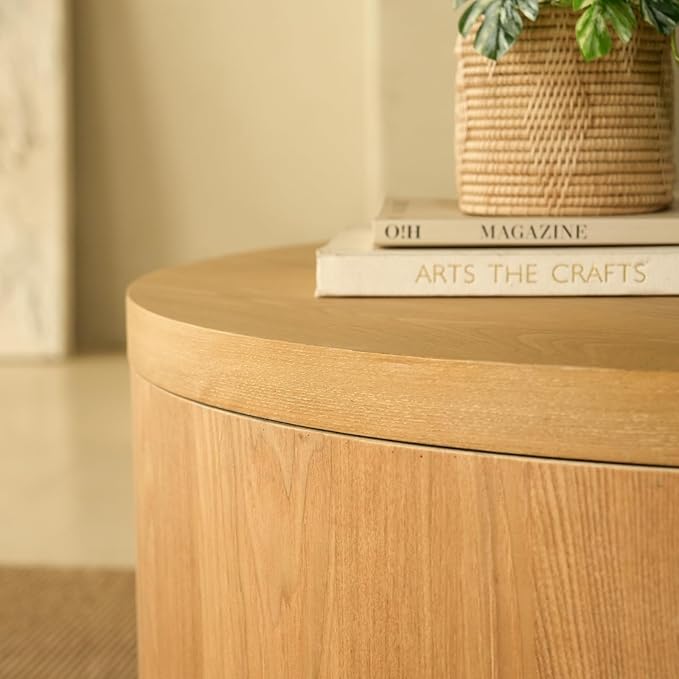 Round Nesting Coffee Table Set of 2, 31.5" Large and 18" Small Low Tables, Modern Wood Grain Tables for Living Room, Brown