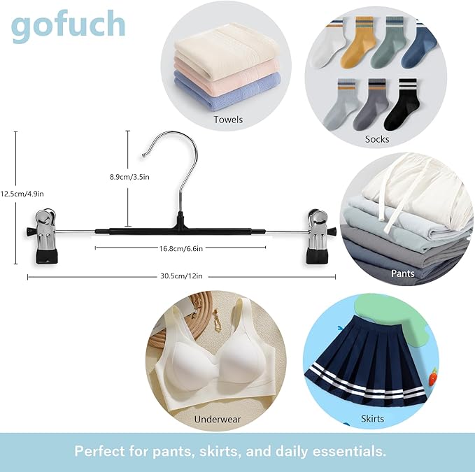 Pants Hangers with Clips - 30 Pack Heavy Duty, Non-Slip Adjustable Space Saving Skirt Hangers for Pants, Jeans, Shorts | White | 12 Inch
