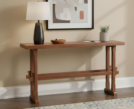 chairus 59" Long Console Table Farmhouse Narrow Sofa Table with Crossbar Solid Wood Entryway Table for Living Room/Hallway/Entrance, Walnut