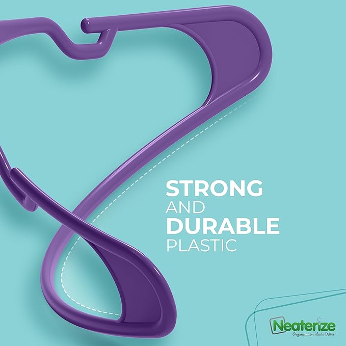 NEATERIZE Clothes Hangers 50 Pack Purple - Plastic Hangers - Ganchos Colgar Ropa