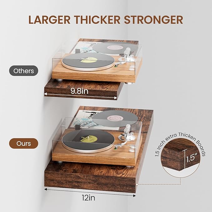 Heimlove 12" Deep Floating Shelves for Wall, 24 Inch Wall Mounted Shelf Set of 2 for Books Living Room Laundry Room Bedroom Kitchen Home Office, Rustic Brown