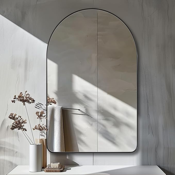 ANDY STAR Arched Mirror, Black Bathroom Mirror in Stainless Steel Metal Frame, Arch Top Rounded Corner 1 Inch Deep Set Design Wall Mount Hangs Vertical