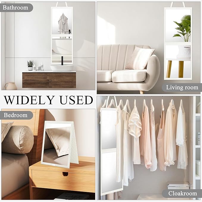 Foldable Travel Portable Full Length Mirror, Dance Bag Hanging Mirror, Full Body Mirror for Dance, Camping, Travel, Dance Competition Must Haves Backstage Folding Hanging Mirror (White, 33*13 Inch)