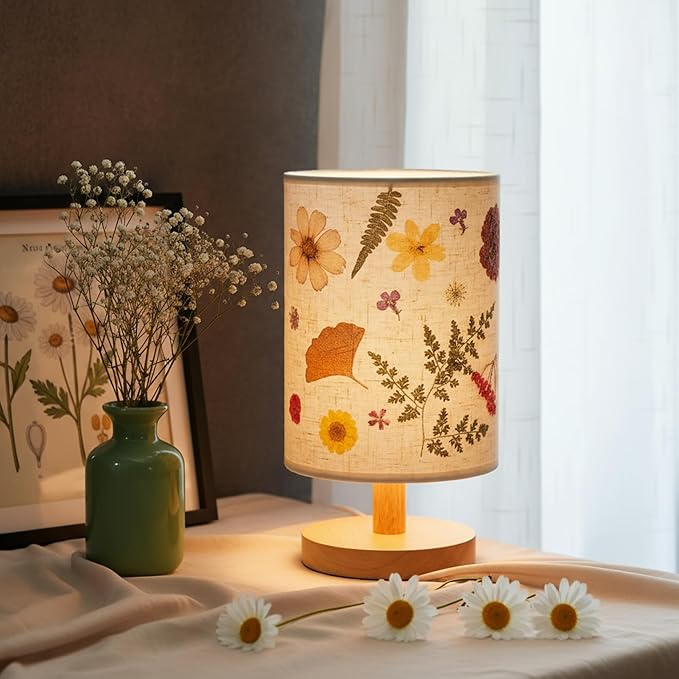 Hortsun Pressed Flower Lamp Vintage Table Small Lamp Cottagecore Decor Boho Night Light Decorative Rustic Night Light for Bedroom, Living Room or Office, Christmas Gift for Women(Modern Style)