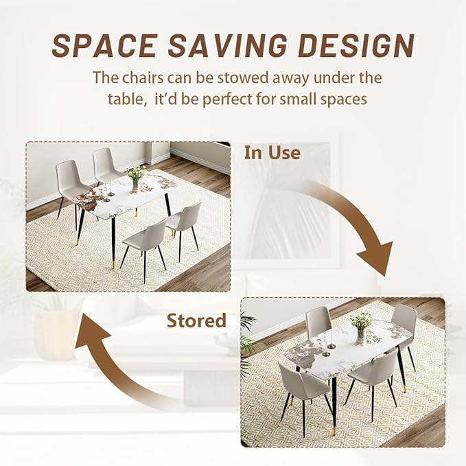 Small Dining Table Set for 4, 50'' Sintered Stone Dining Table with 4 Chairs, Easy to Assemble, Suitable for Small Spaces