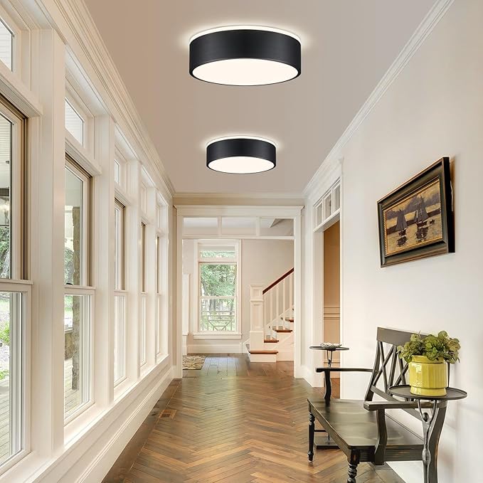 Vikaey Black LED Ceiling Light, Modern Flush Mount Ceiling Light Fixture, Not Dimmable Minimalist Round Metal Lighting Fixture Ceiling Lamp for Hallway, Entryway, Bedroom, Balcony, 11.81 Inch