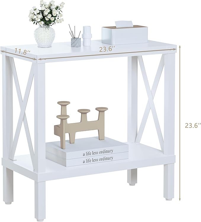 Narrow End Table, Large Sofa Side Table, Farmhouse Nightstand with Storage Shelve, Slim Bedside Table for Living, Room Bedroom, Lounge White MLBZ17W