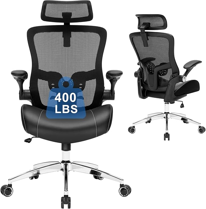 Big and Tall Office Chair, 400lbs Heavy Duty Ergonomic Desk Chair with Soft 3D Modeling Foam Cushion Home Office Desk Chairs with Adjustable Headrest Seat Height Executive Computer Task Chair