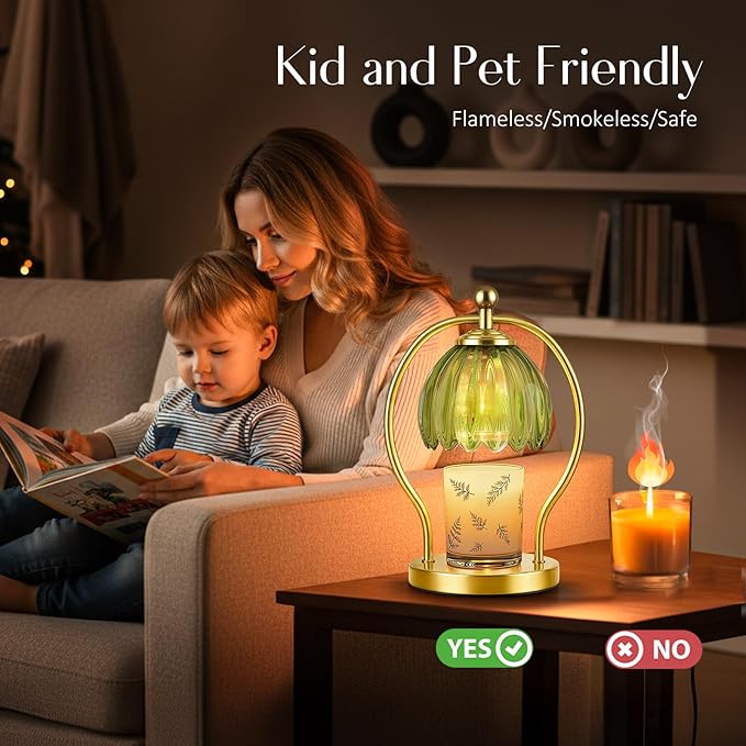 COTTHOS Candle Warmer Lamp, Dimmable Candle Warmer with Timer, Vintage Candles Wax Warmers for Jar Candles Christmas Birthday Gifts for Women Mom, Home Decor for Bedroom Living Room, Gold Green