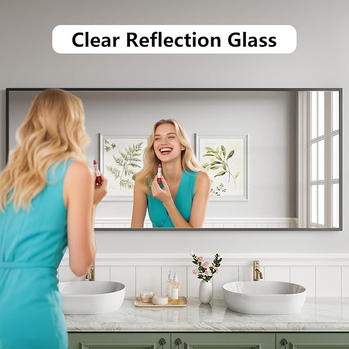 Koonmi Bathroom Mirror 30x71 Matte Black Bathroom Wall-Mounted Mirrors, Modern Rectangle Vanity Mirror, HD Tempered Glass, Aluminum Alloy Frame Allow to Hang Horizontally or Vertically