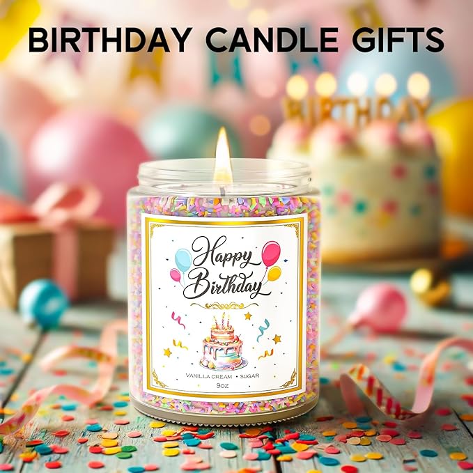 Birthday Candles Gifts for Women, Birthday Gifts for Women Men, 9 oz Happy Birthday Candle with Vanilla Birthday Cake Scent, Women Friendship Ideas