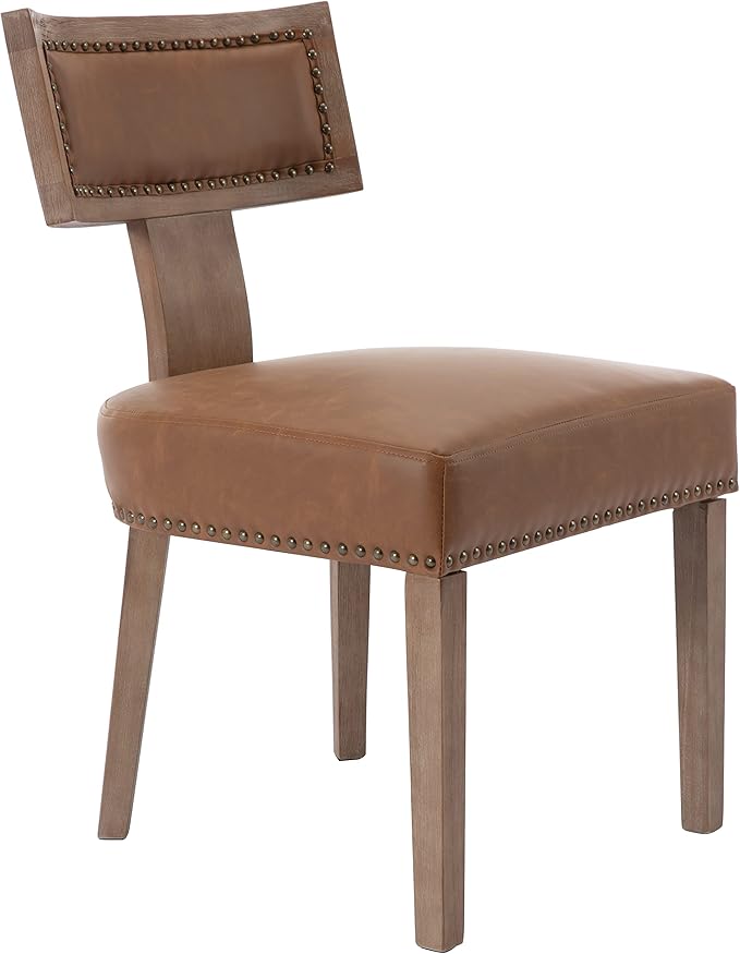 Mid Century Modern Dining Chairs Set of 4, Farmhouse Dining Chairs with Nailhead Trim, Faux Leather Upholstered Dining Room Chairs Kitchen Chairs with Wood Legs, Brown