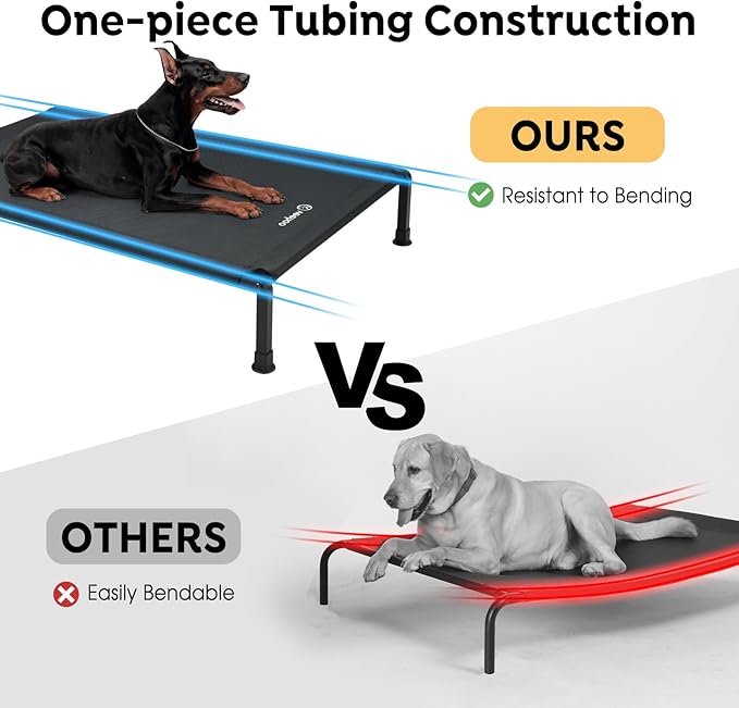 Veehoo Heavy Duty Elevated Dog Bed - Raised Dog Cot with Washable & Breathable Teslin Mesh, Non-Slip Silicon Feet, Cooling for Indoor or Outdoor Use, 29" x 18", Black