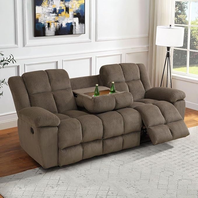 Manual Recliner Sofa Set,Microfiber Reclining Couch Set,Modern Living Room Furniture Set,Reclining Sofa Couch Chair for Living Room Home Office(Dark Brown,2 Pieces Set)