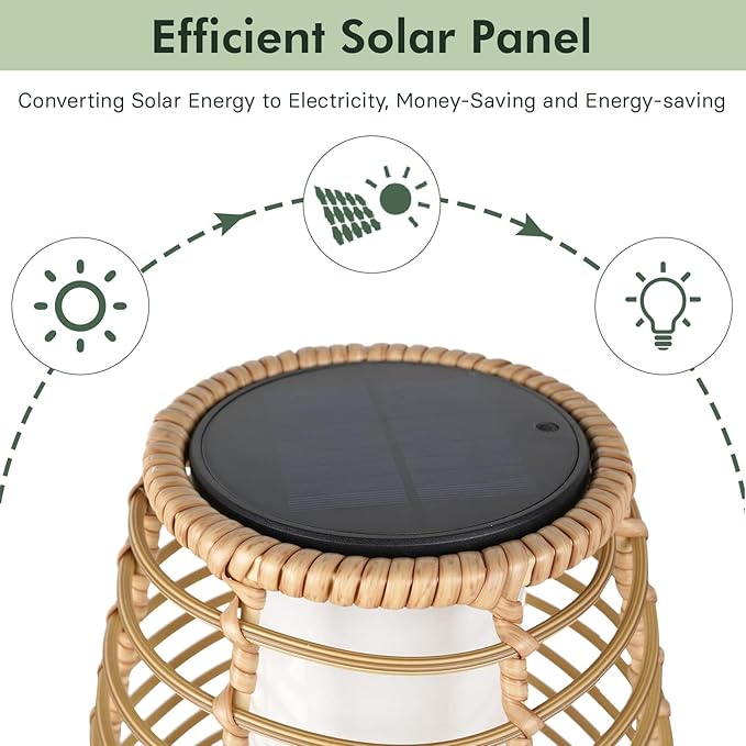 Solar Yard Outdoor Floor Lamp 2-Pack Solar Lights Solar Powered Lantern Weather-Resistant Wicker Deck Lights, Lamp Large for Patio Garden (Austin Natural Brown, 2PCS)