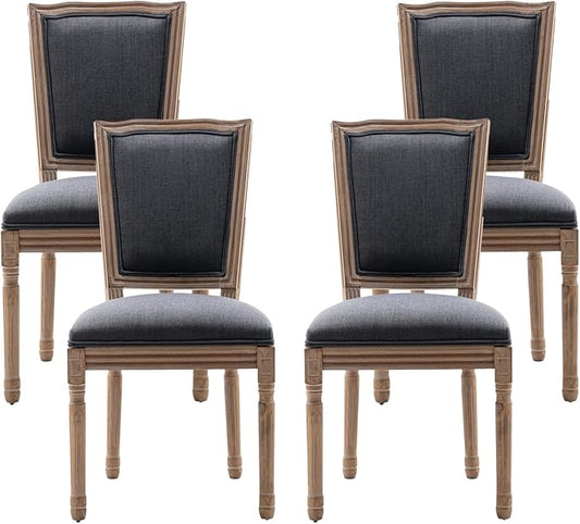 Nrizc Farmhouse Dining Chairs Set of 4, French Dining Chairs with Square Back, Brown Wood Legs, French Bistro Chairs for Dining Room/Living Room/Kitchen/Restaurant, Dark Grey