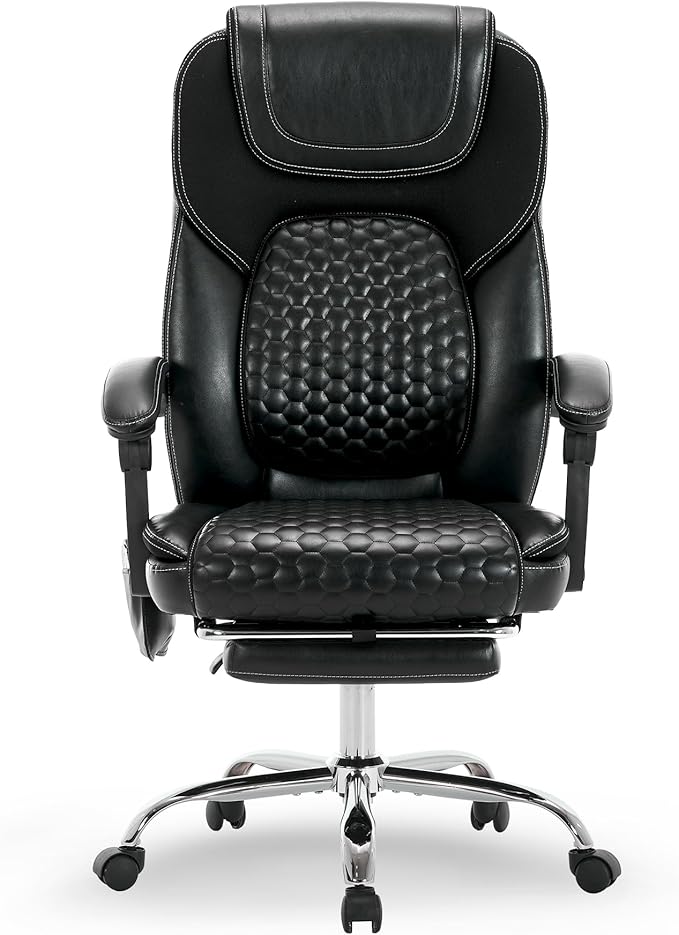 Executive Office Chair with Massage and Heat, Ergonomic Reclining Desk Chair with Footrest, Big and Tall High-Back Leather Computer Chair with Wheels, Adjustable Managerial Chair, Supports 300 lbs