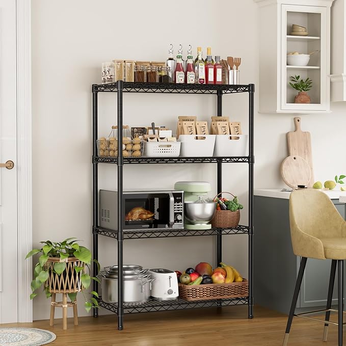 SINGAYE 4 Garage Heavy Duty Shelving Unit Kitchen Pantry Close Home Organizers and Storage Bathroom Shelf Laundry Room Organization Industrial Book Metal Wire Adjustable Shelves