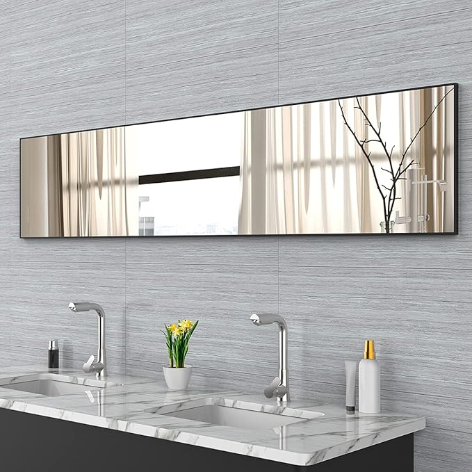 ANYHI Large Full Length Mirror, 65"x13.8" Door Mirror Full Length, 2 Hooks, Over The Door or Wall Monuted, Aluminum Frame, for Bedroom Bathroom Checkroom, Black