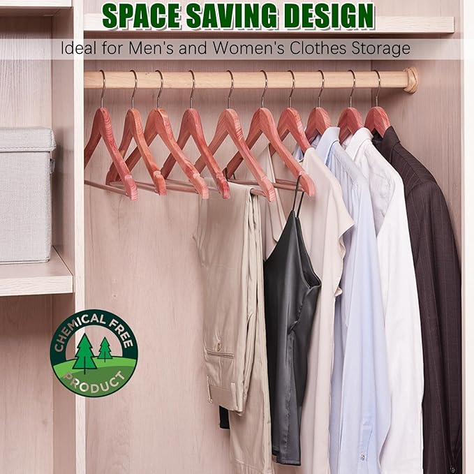 Amber Home 30 Pack American Red Cedar Hangers, Smooth Finish Wood Coat Hangers with Swivel Hook & Notches for Suit, Shirt, Dress, Jacket, Pants