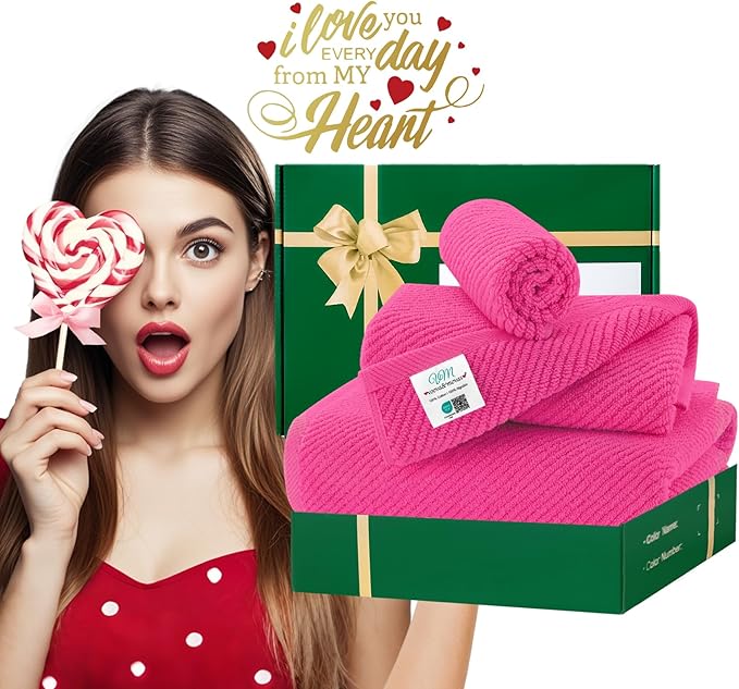 Hot Pink Towels for Bathroom - 100% Cotton | Quick Dry | Thick | Lightweight, 3PCS Towel Set, 1 Large Bath 30"x56",1 Soft Hand 18"x28",1 Absorbent Washcloth 13"x13", Bath Towels with Hanging Loops