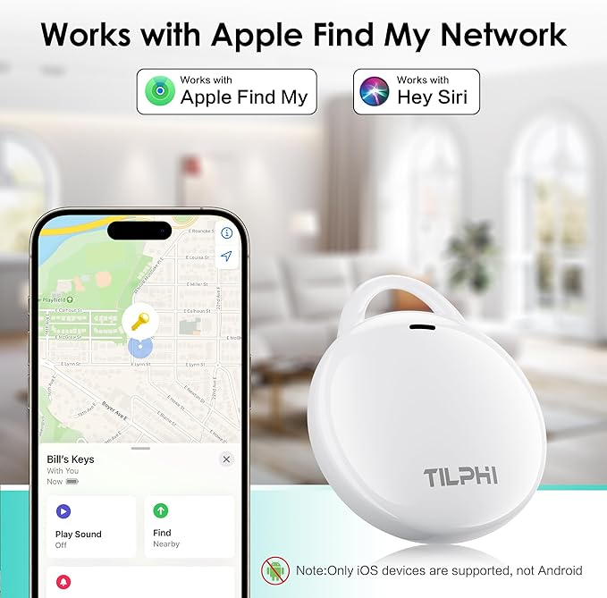 Air Tracker Tags-4 Pack: Bluetooth Tracker Works with Apple Find My (iOS Only), Key Finder and Smart Tag Locator for Luggage, Backpack, Suitcases, Pets, Replaceable Battery(White)