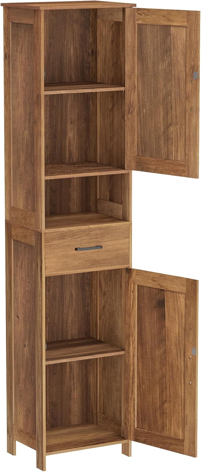 Homhedy 67" H Tall Bathroom Storage Cabinet with 2 Barn Doors and 1 Drawer, Narrow Storage Unit, Adjustable Shelves, Floor Cabinet for Bathroom, Living Room, Entryway, Kitchen, Rustic Walnut, (15.7"W)