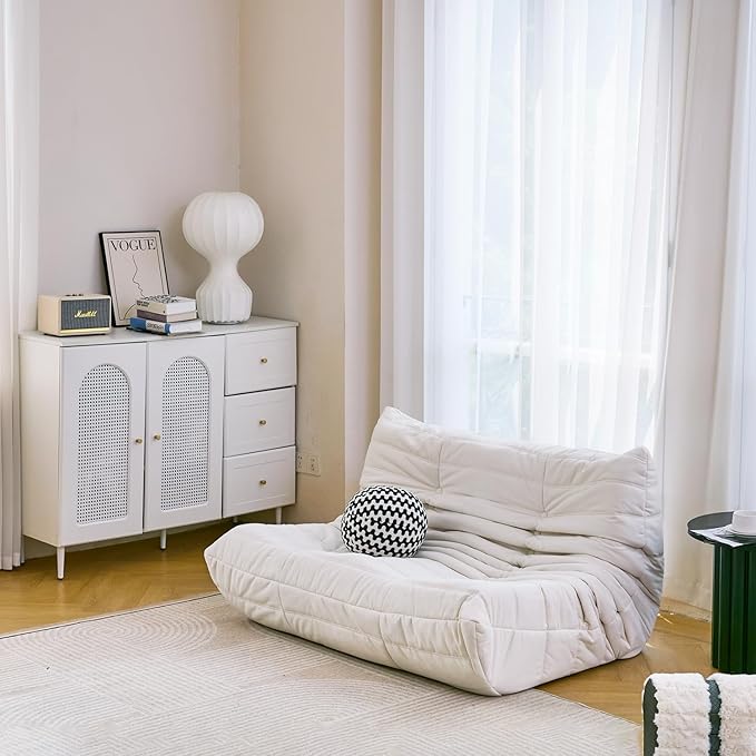 N&V Fireside Chair, Mid Century Armless Floor Sofa, Soft Premium Microfiber Floor Lounge Chair, Foam Sofa Accent Chair for Living Room Bedroom and Office, (Loveseat, Ivory)