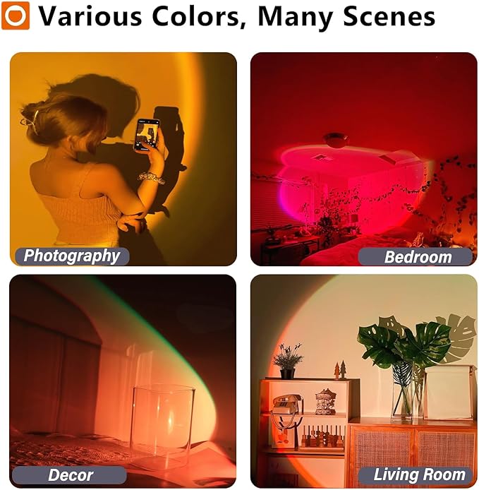 LED Sunset Lamp Projector,Multicolor Changing with USB Port,Sunset Light 180°Rotation for Room Decor,Sunset Lamp for Bedroom,Photography Party,Tiktok Live,Gift for Halloween, Christmas