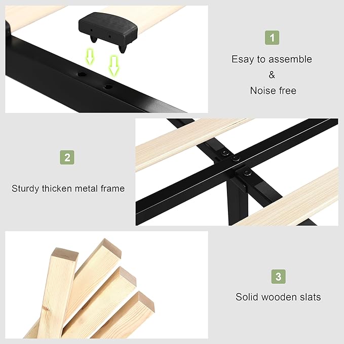 Feonase Queen Bed Frame with 4 Storage Drawers, Upholstered Platform Bed with Charging Station, Wingback Storage Headboard, Wooden Slats Support, No Box Spring Needed, Easy-Assembly, Black