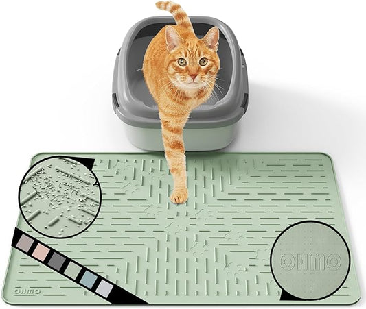 Cat Litter Mat Large Trapping Mat Premium Silicone Rubber 23.5x16 Sage Green, Waterproof and BPA Free Kitty Litter Box Mat, Easy to Clean and Keeps The Floor Tidy