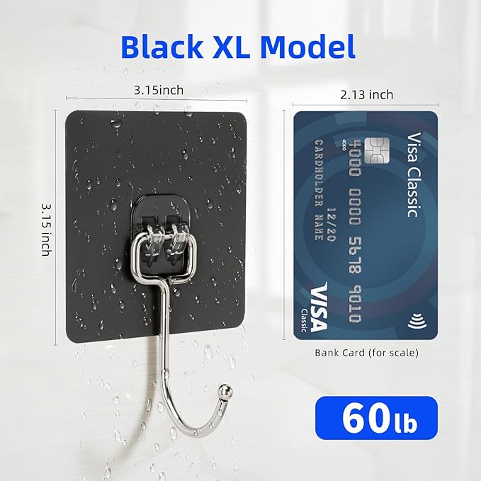 Adhesive Wall Hooks for Hanging - 60lb Heavy Duty Waterproof & Rustproof, Sticky Hooks for Walls No Damage, Kitchen/Bathroom/Rental (Ganchos para Pared) 10-Pack