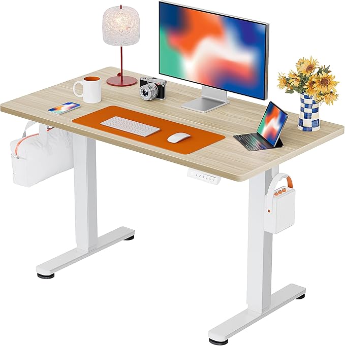 ErGear Height Adjustable Electric Standing Desk, 40 x 24 Inches Sit Stand up Desk, Small Memory Computer Home Office Desk with Two-Piece Desktop (Natural)