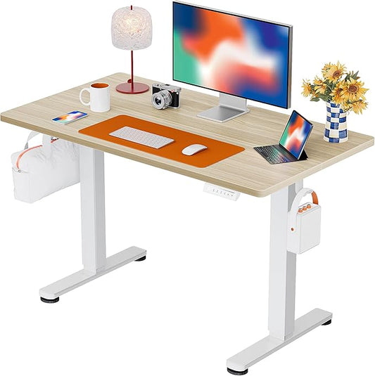 ErGear Height Adjustable Electric Standing Desk, 40 x 24 Inches Sit Stand up Desk, Small Memory Computer Home Office Desk with Two-Piece Desktop (Natural)