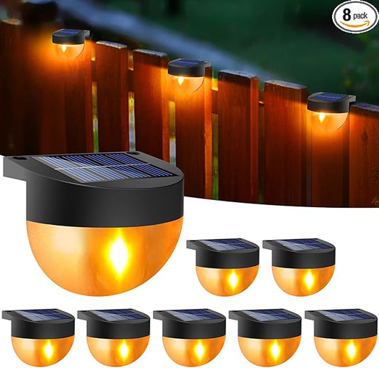 btfarm 8 Pack Solar Deck Lights Outdoor Waterproof, Retro LED Patio Lights Solar Powered, Solar Fence Light for Outside Railing Porch Steps Garden Post Decor, Flame-Coloured