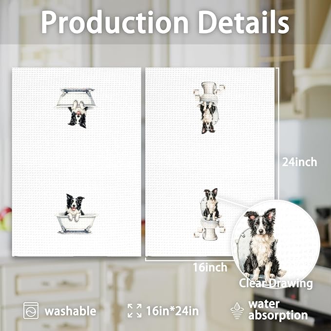 Funny Border Collie Dog Hand Towels Set of 2, Gifts for Border Collie Dog Owners Lovers, Cute Puppy Pet Decor for Bathroom, Funny Pet Lovers Toilet Hand Towels for Bathroom Washroom, 16x24In